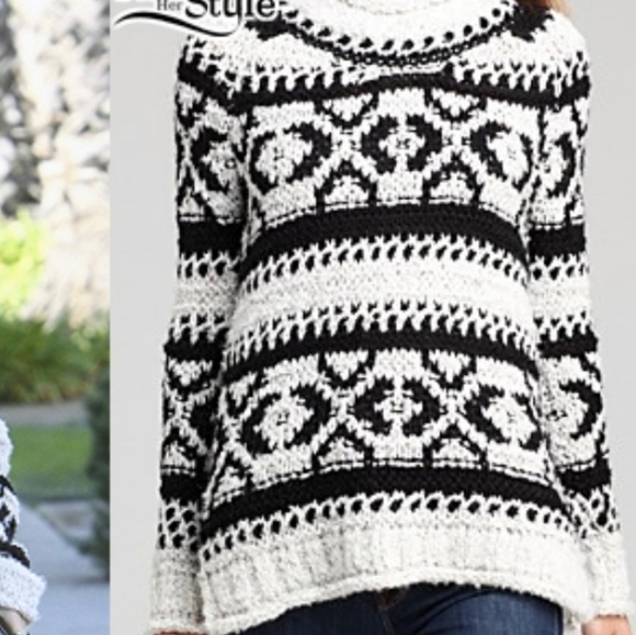 Free People Wool Blend Open Knit Aztec Boho Print Crewneck Pullover XS White - Picture 5 of 11